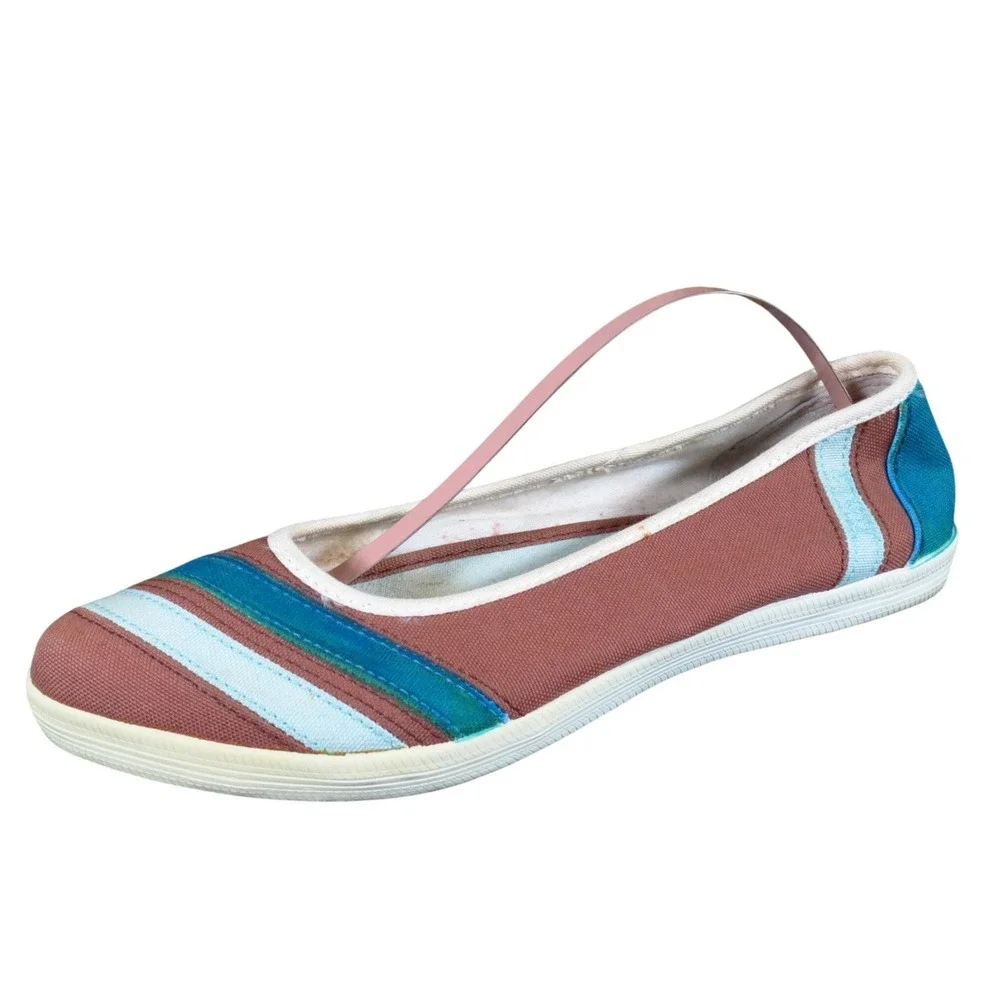 Keds WF-19836MA7-CH17 Women Ballet Flat Size 6 Casual Slip On Brown‎ Teal Canvas